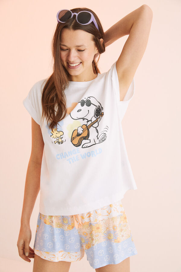 Womensecret Pijama corta 100% algodón Snoopy hippie marfil
