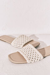 Women'secret Sandalias de pala de crochet beige marfil