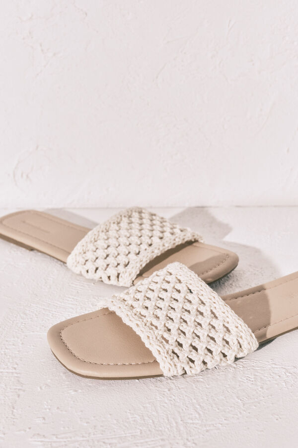 Women'secret Sandalias de pala de crochet beige marfil
