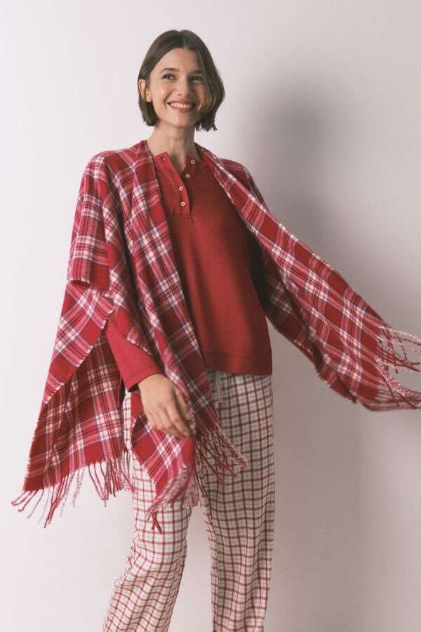 Women'secret Poncho a cuadros con efecto lana de cachemira estampado