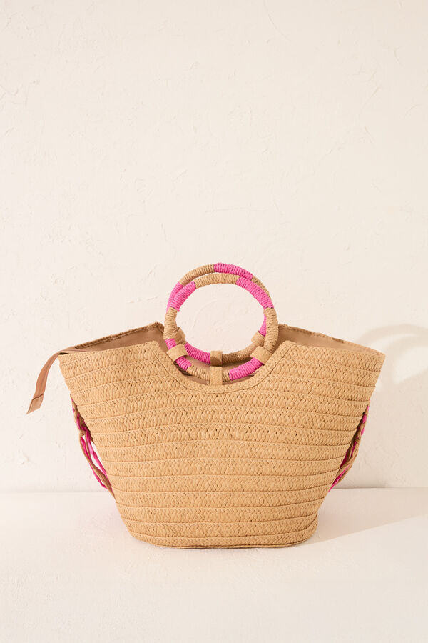 Womensecret Bolsa bolsa de playa de rafia rosa, bolsa café