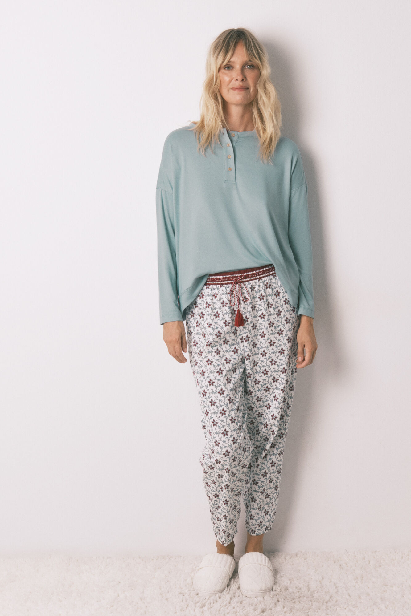 Women'secret Pantal&oacute;n largo 100% algod&oacute;n con estampado floral