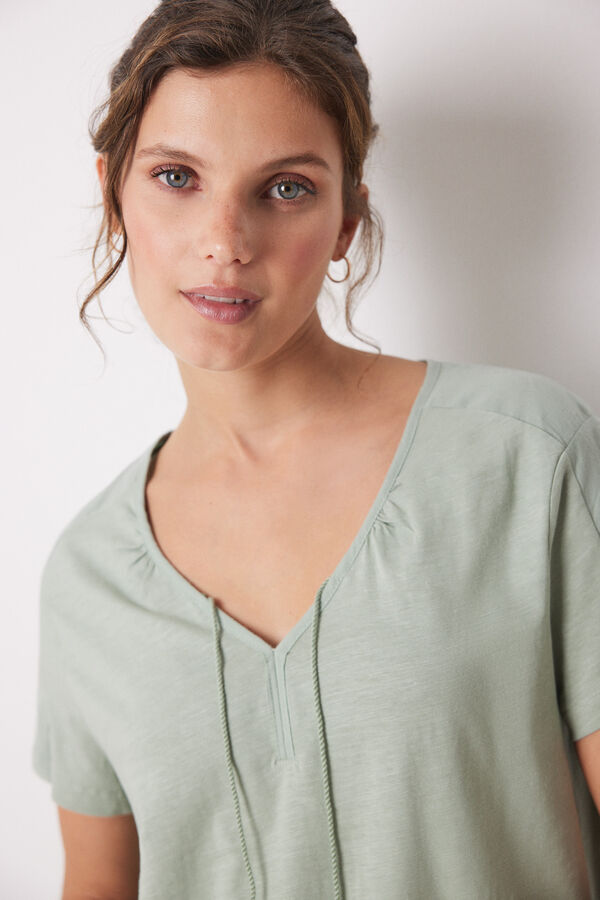 Womensecret Playera verde manga corta 100% algodón verde