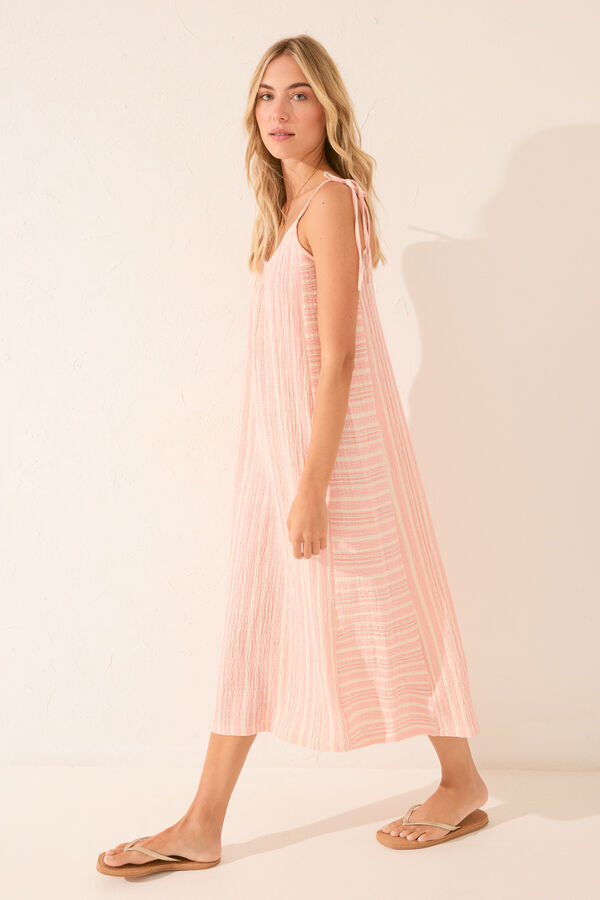 Womensecret Vestido largo de rayas tejidas en color rosa rosa