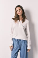 Women'secret Playera manga larga 100% algod&oacute;n blanca blanco