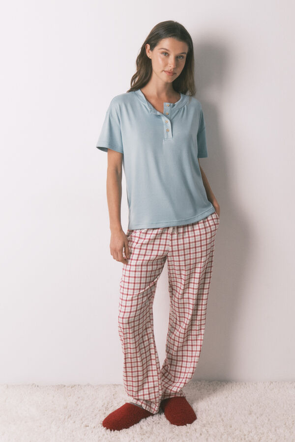 Women'secret Playera de tejido de manga corta de ante azul azul