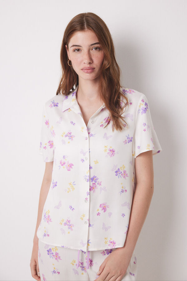 Womensecret Pijama camisera soft touch blanca mariposas marfil