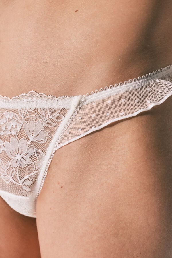 Women'secret Panty cl&aacute;sico encaje blanca marfil