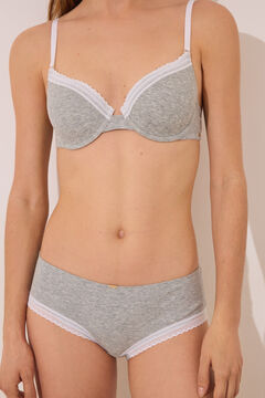 Womensecret Panty boxer de algodón acanalado con encaje gris gris