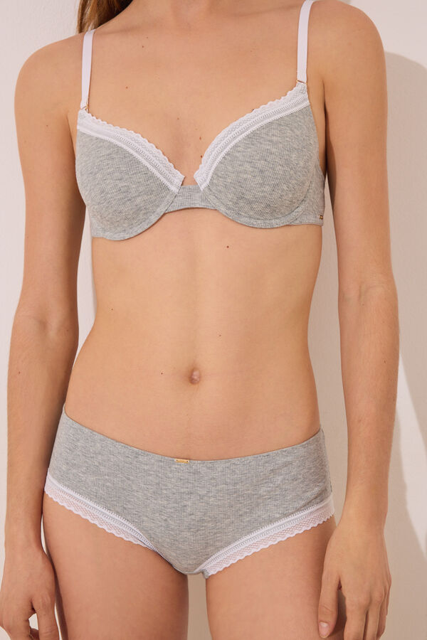 Womensecret Panty boxer de algodón acanalado con encaje gris gris