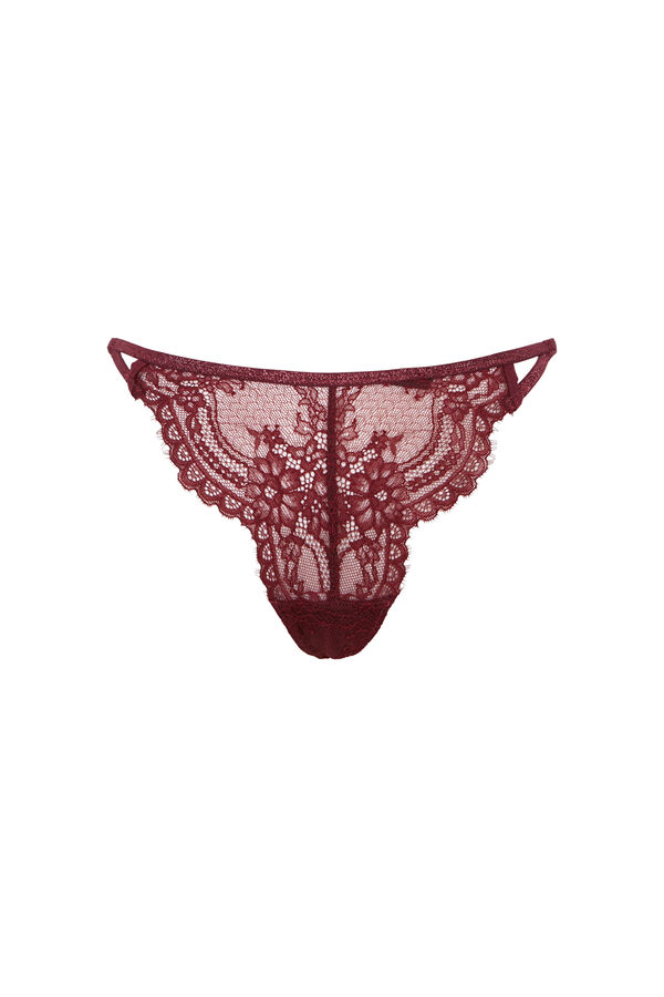 Women'secret Tanga de encaje de lurex color vino púrpura