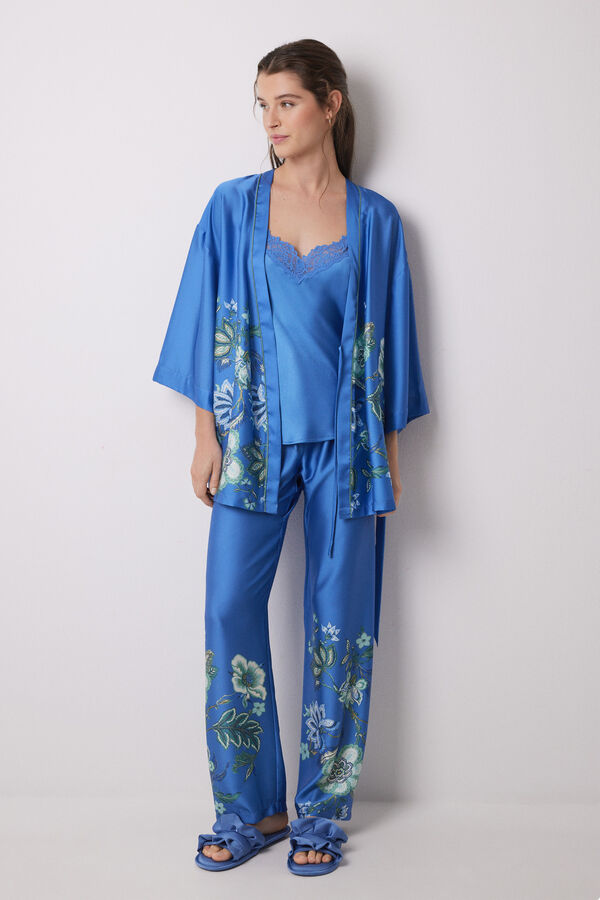 Womensecret Set de pijama satén y encaje azul estampado