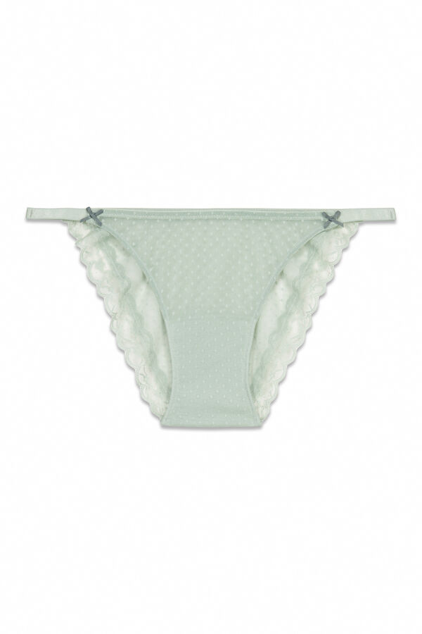 Women'secret Panty clásica de tiras de encaje verde verde