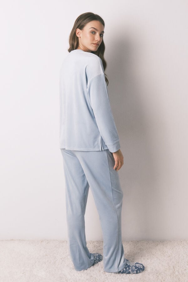 Women'secret Pijama larga de terciopelo azul. azul