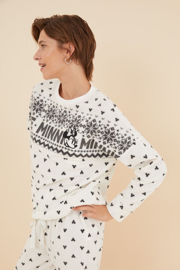 Womensecret Pijama larga polar Minnie Mouse blanco