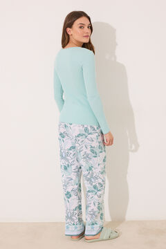 Womensecret Pijama larga verde turquesa con flores verde