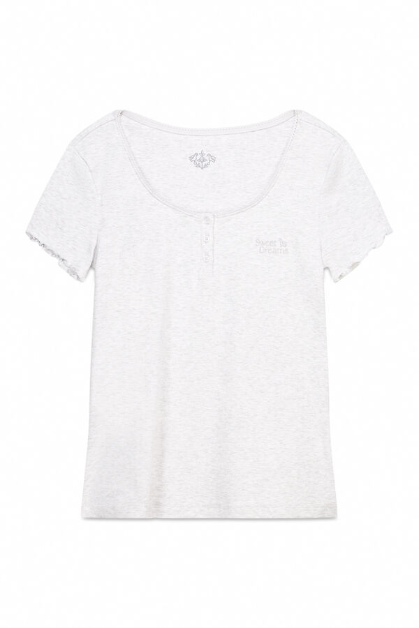 Women'secret Playera de manga corta de algodón gris  gris