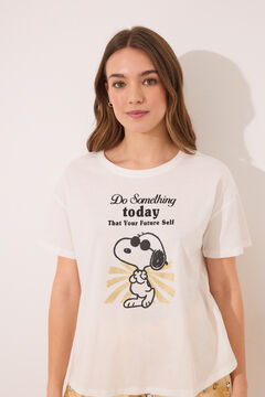 Womensecret Pijama corta de algodón color marfil de Snoopy marfil