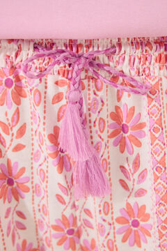 Womensecret Pantalón largo de salón 100% algodón flores rosa