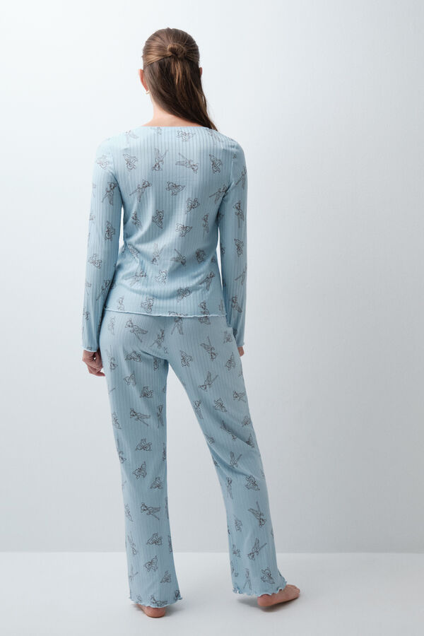 Women'secret Pijama larga azul de tacto suave estampado