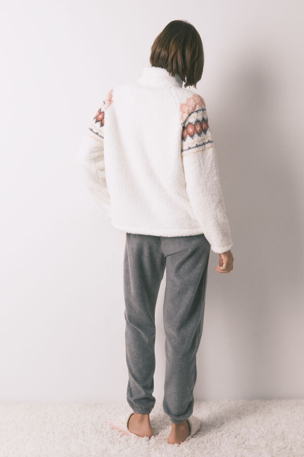 Women'secret Pijama larga polar suave estampado fair isle marfil