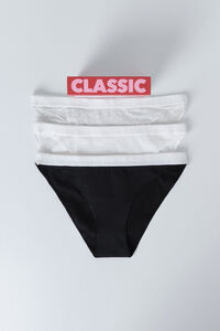 HI&BYE Pack de 3 panties clásica en blanco, gris y negro.