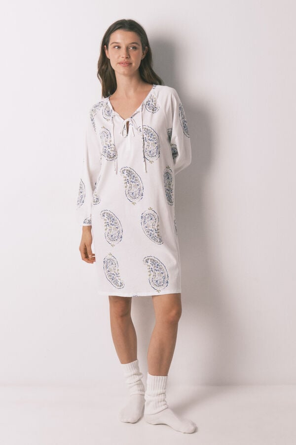Women'secret Camis&oacute;n midi estampado Paisley blanco