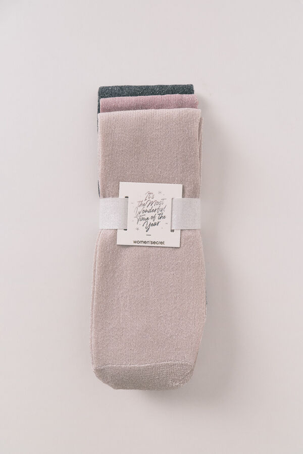 Women'secret Pack de 3 calcetines largos de algodón lurex estampado