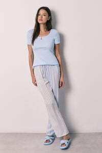 Women'secret Pijama larga de manga corta de algod&oacute;n y viscosa azul