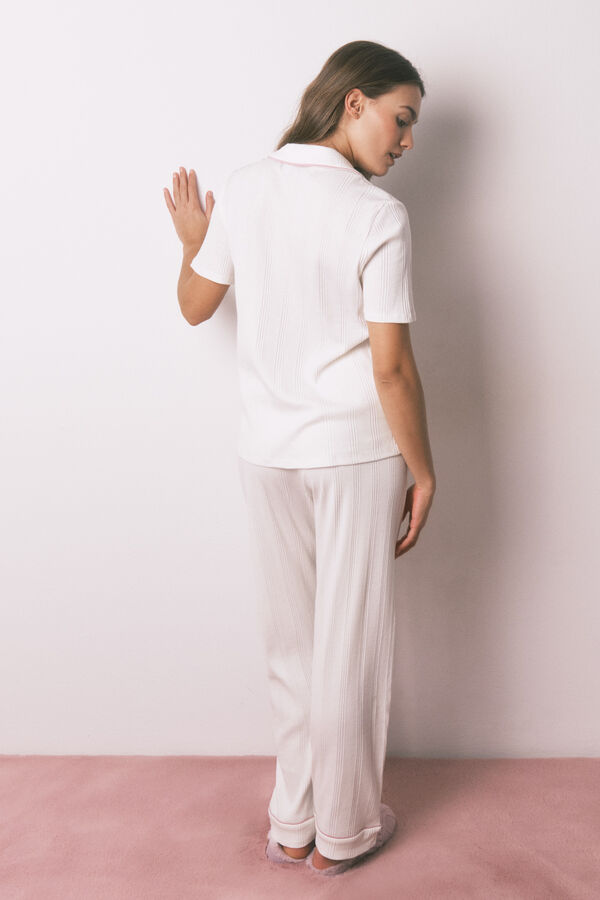 Women'secret Pijama camisera de rayas blancas de manga corta marfil