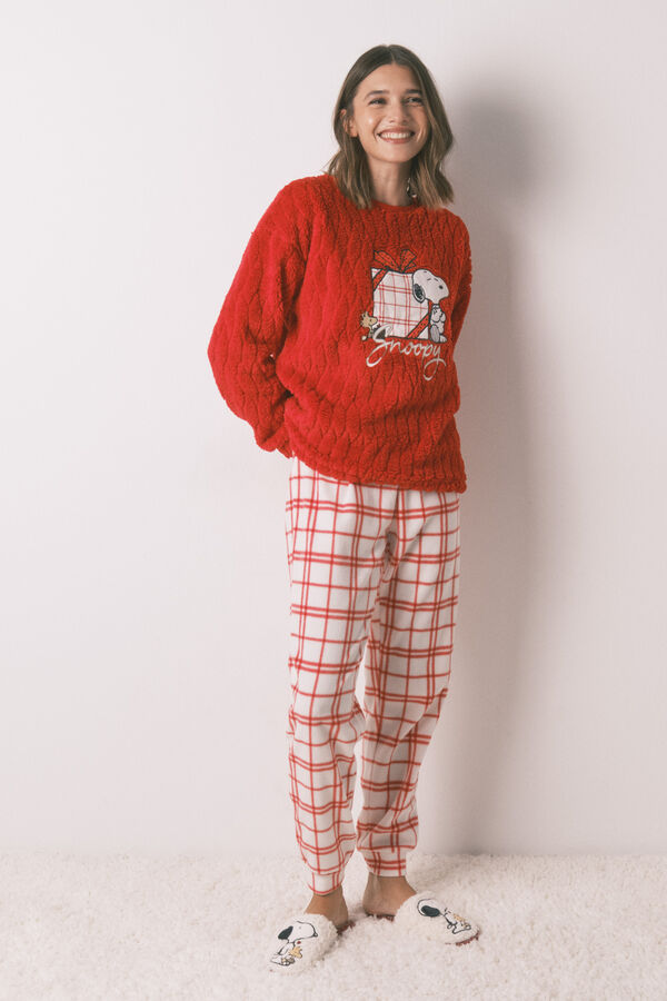 Women'secret Pijama larga largo de polar a forro polar rojos de Snoopy rojo