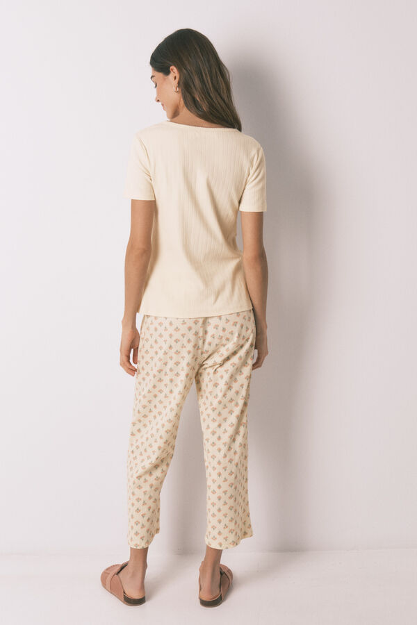 Women'secret Pijama capri estampado de flores de algod&oacute;n amarilla marfil