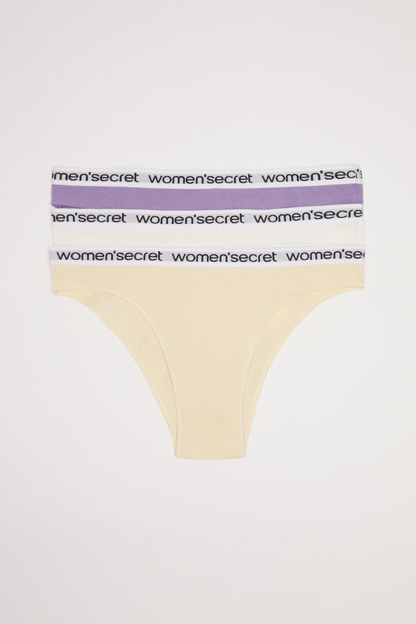 Womensecret Pack 3 panties brasileños algodón logo blanco