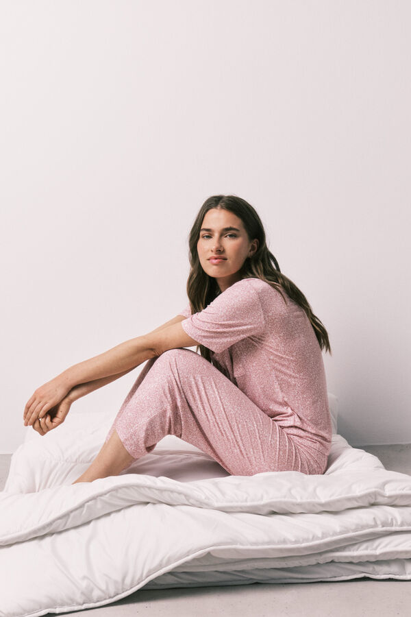 Women'secret Pijama larga camisera estampado flores rosa