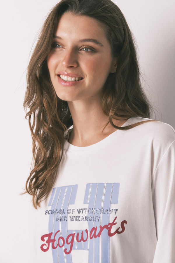 Women'secret Pijama larga de algodón a rayas de Harry Potter marfil