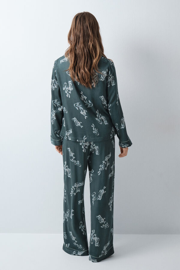 Women'secret Pijama larga camisera verde de peces verde