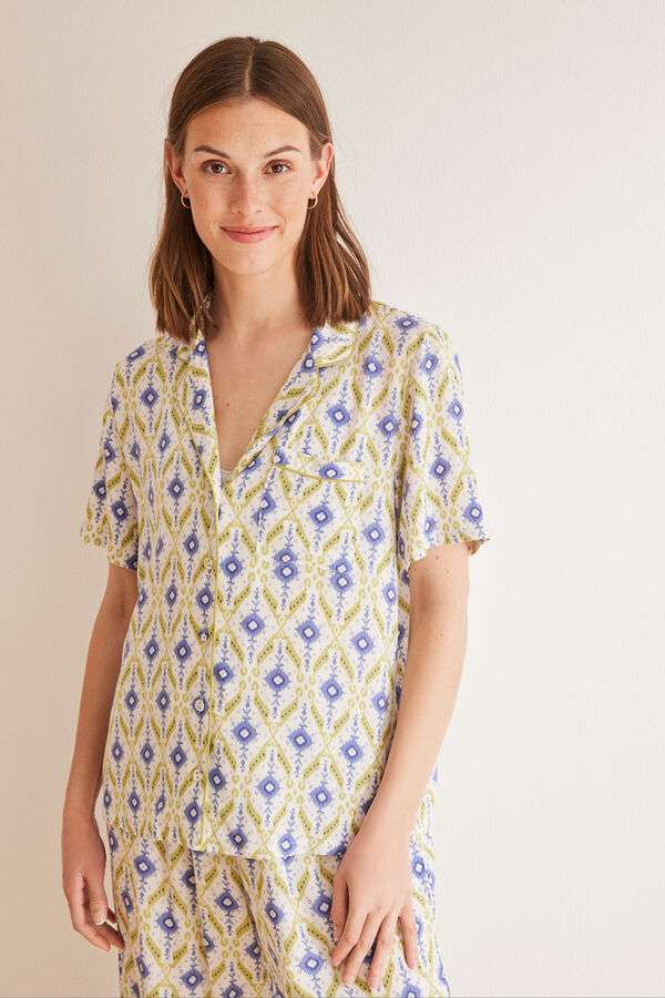 Womensecret Pijama camisero ikat geométrico estampado