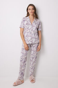 Womensecret Pijama camisera 100% algodón flores  morado/lila
