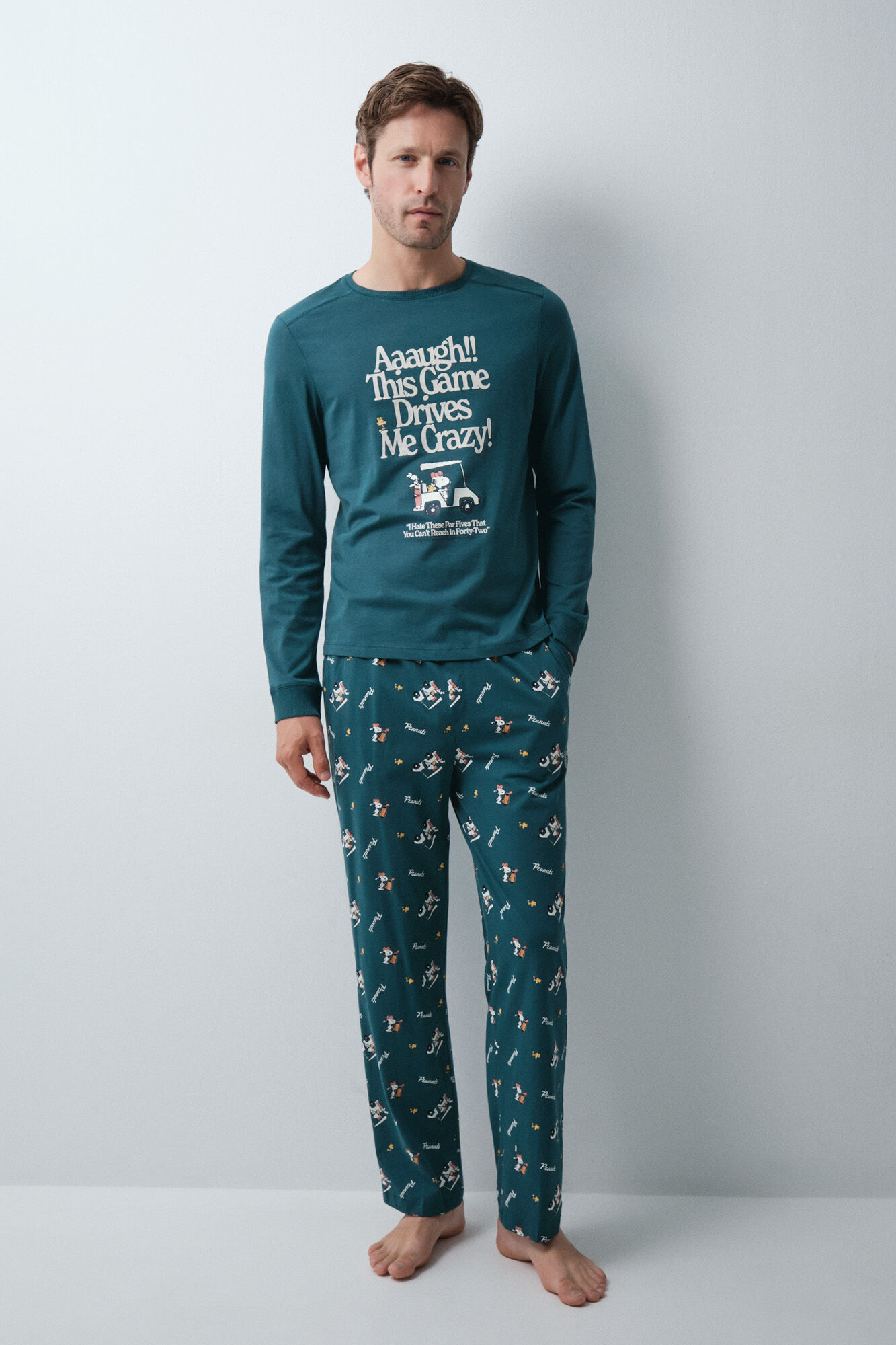 Women'secret Pijama larga de algod&oacute;n Snoopy azul