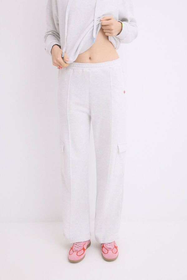 Womensecret Pantalón largo flare felpa gris gris