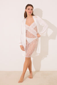 Womensecret Bata midi satín blanca marfil