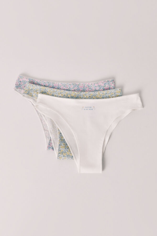Women'secret Pack de 3 panties brasile&ntilde;os de algod&oacute;n estampado de flores estampado
