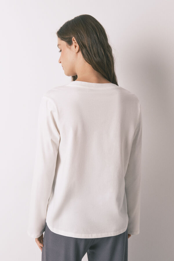Women'secret Playera blanca de manga larga 100% algodón blanco