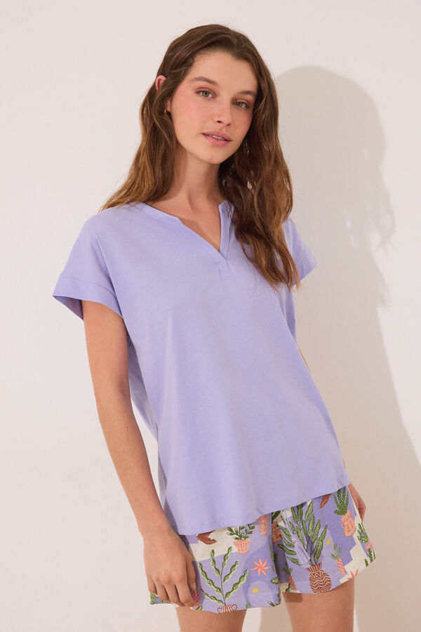 Womensecret Pijama corta 100% algodón, maceteros color lila morado/lila