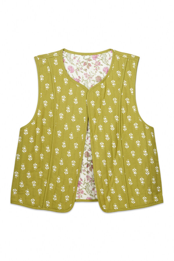 Womensecret Chaleco reversible 100% algodón sellos verdes blanco