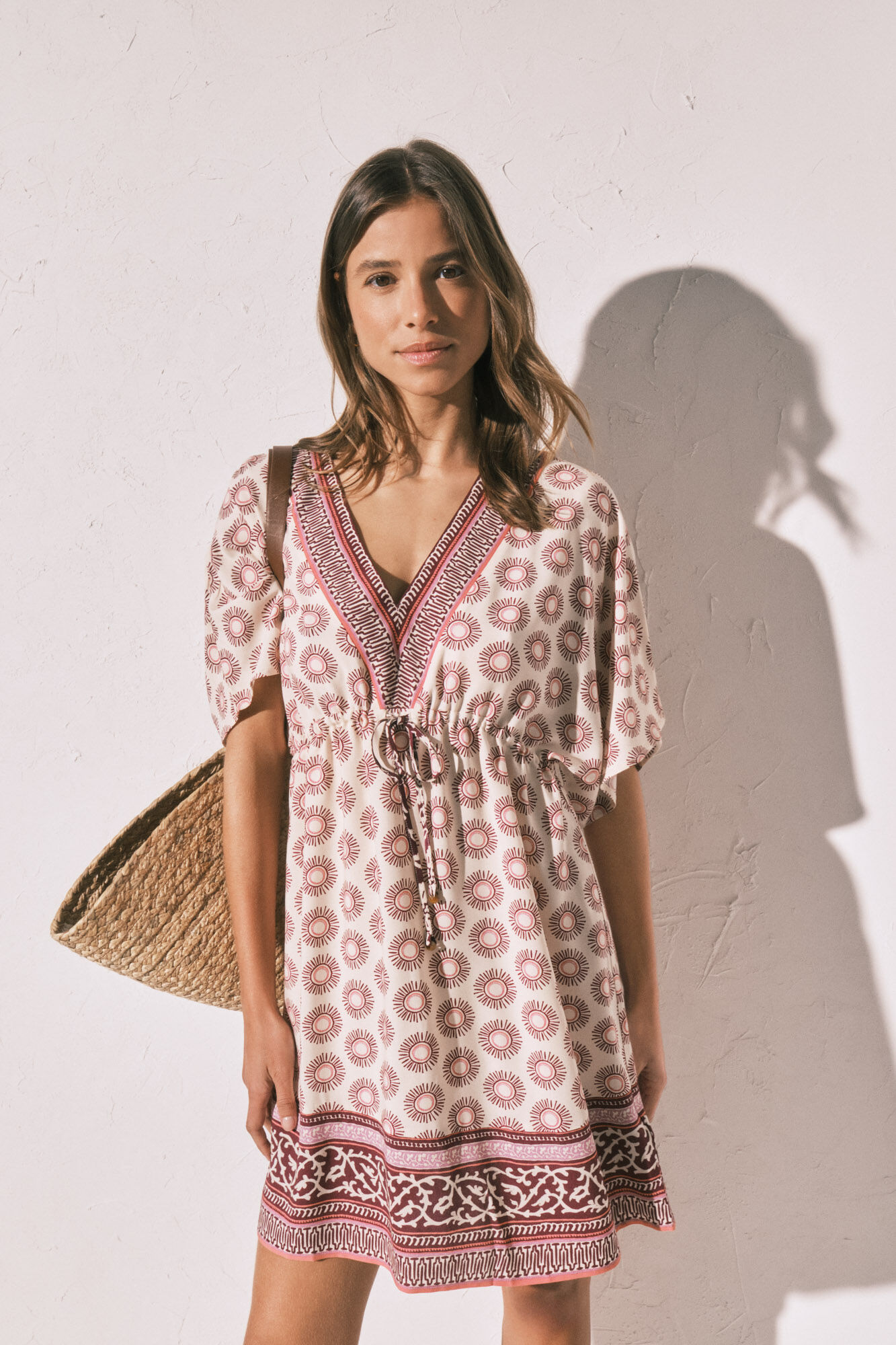 Women'secret Vestido t&uacute;nica corta estampado boho granate