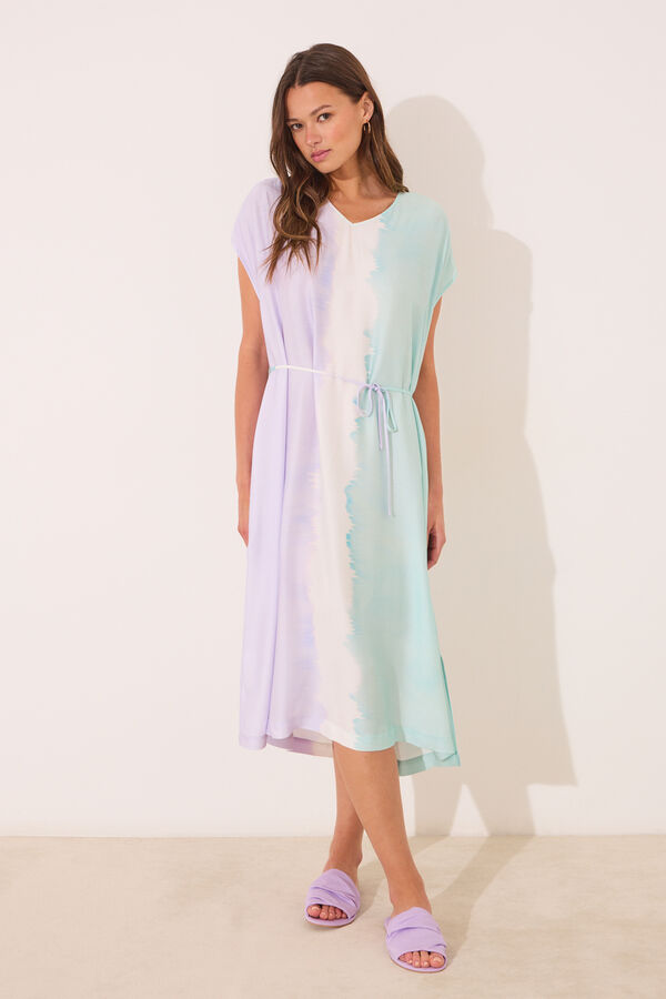 Womensecret Vestido largo de viscosa con efecto tie-dye estampado