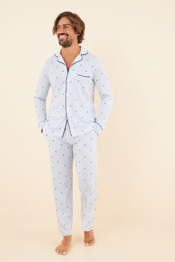 Womensecret Pijama camisera hombre 100% algodón estampado azul