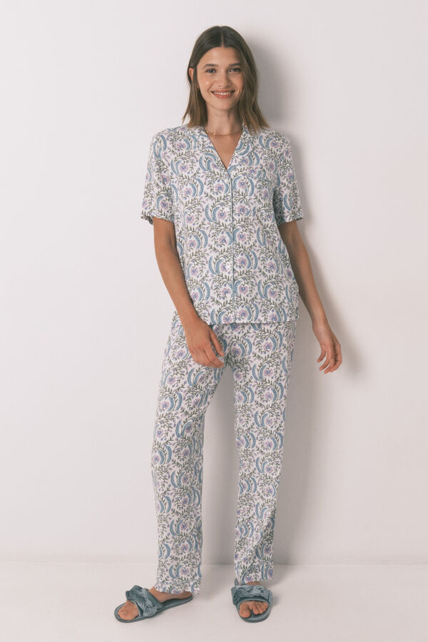 Womensecret Pijama camisera largo con estampado floral verde verde