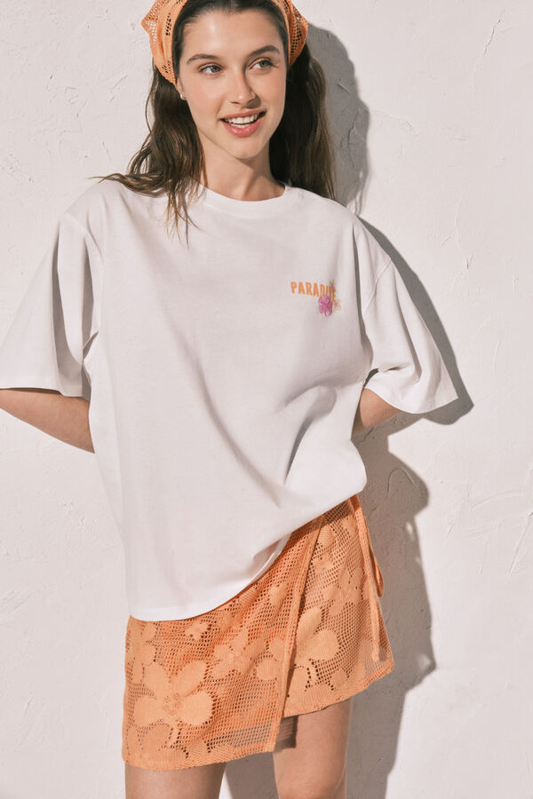 Women'secret Playera oversize de algod&oacute;n blanca marfil